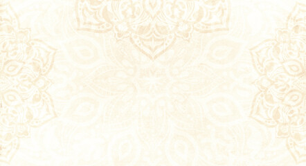 Foto auf Leinwand Mandala Elegant light cream sandstone background with mandala decorations - copyspace, frame, wedding  © StudioN