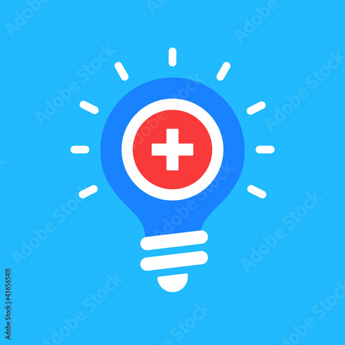 Medical innovations, medical technology, healthcare technology, medtech concepts. Modern medicine. Light bulb with medical cross icon. Vector illustration