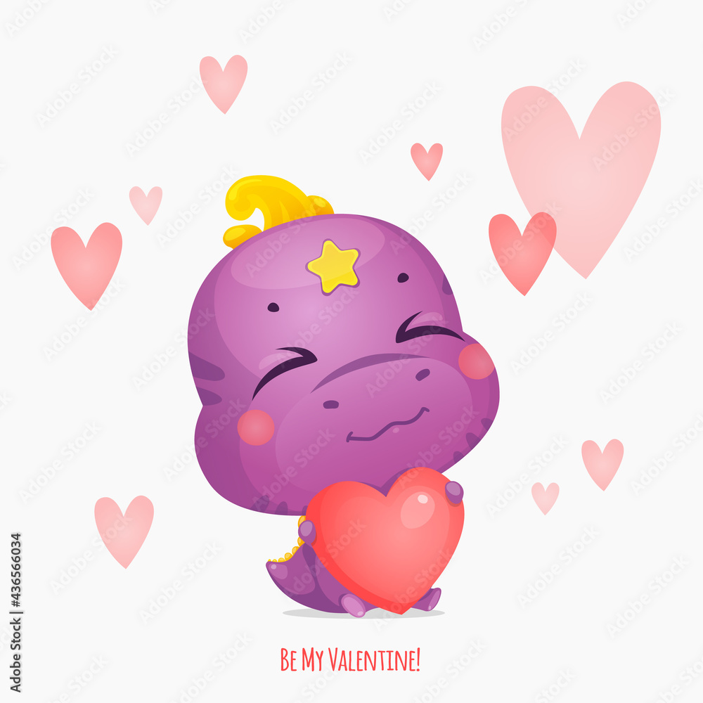 Cartoon cute dinosaur with hearts. Little sweety dino kid character. Creative layout for for women s day, valentines, wedding or birthday. Cartoon cute dinosaur with hearts. Little sweety dino kid character. Creative layout for for women s day, valentines, wedding or birthday.