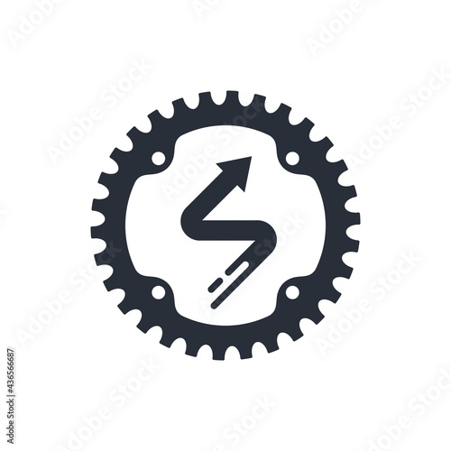 Gear and movement arrow. Technological flexibility, resourcefulness. Vector illustration isolated on white background.