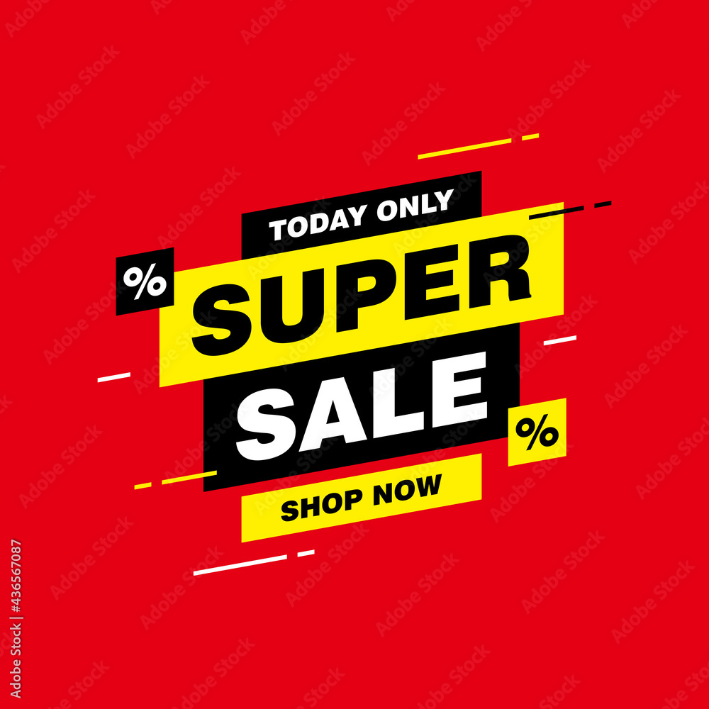 Simple Flat Colorful Super Sale Banner Isolated on Red Background Design, Super Sale Element Template Vector for Advertising, Social Media, Web Banner Simple Flat Colorful Super Sale Banner Isolated on Red Background Design, Super Sale Element Template Vector for Advertising, Social Media, Web Banner