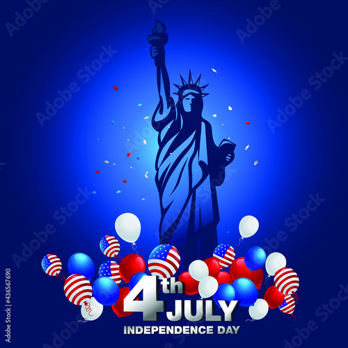 Fourth of july independence day with statue of liberty and american balloons flag