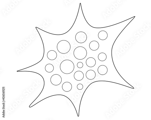Amoeba - microorganism - vector linear illustration for coloring or logo. Bacteria, amoeba and other microbes are elements of the microworld for a coloring book or pictogram. Outline.