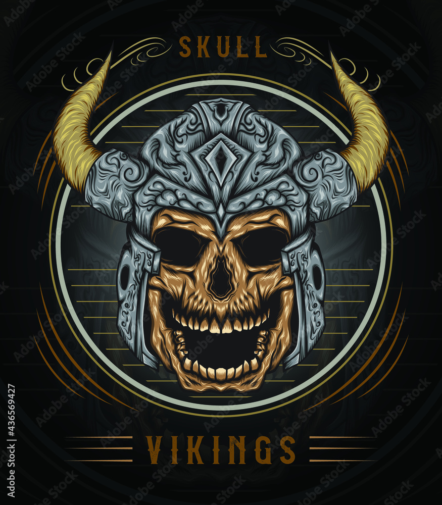 Viking skull illustration with vintage style