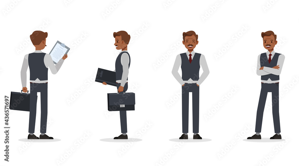 Old businessman working in office character vector design. Presentation in various action. Old businessman working in office character vector design. Presentation in various action.