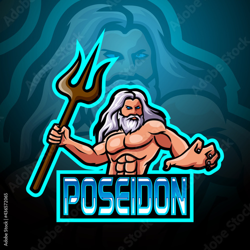 Poseidon mascot sport esport logo design