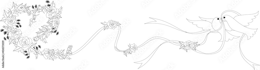 Roses heart design for embroidery pattern or picture decoration