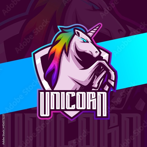 unicorn horse mascot esport logo design character for gaming and sport logo