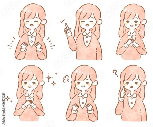 シンプルでかわいい女性のセット 感情別