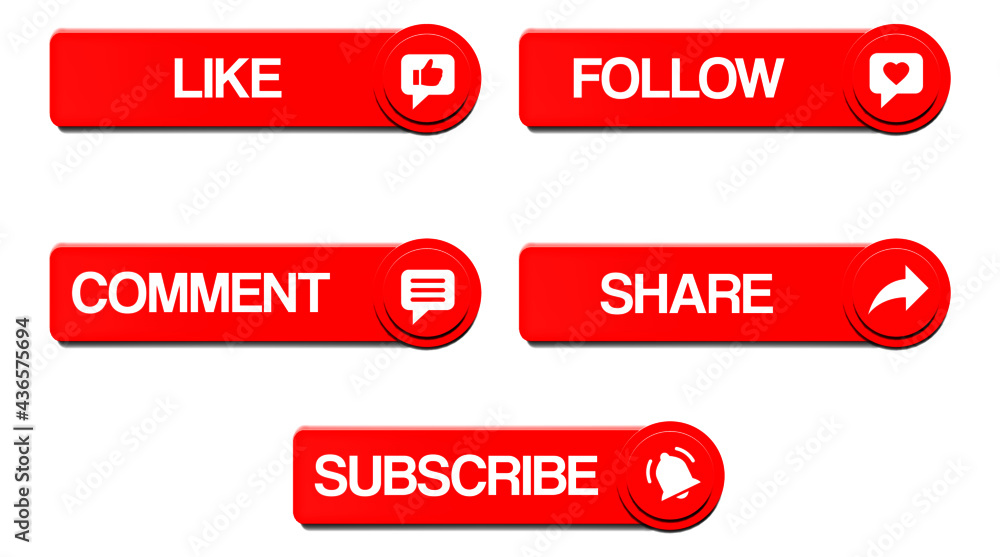 set of red labels. Subscribe, comment, doorbell button and hand cursor. Red button subscribe to channel, blog. Background in social media. social media. channel icons. set of red labels. Subscribe, comment, doorbell button and hand cursor. Red button subscribe to channel, blog. Background in social media. social media. channel icons.