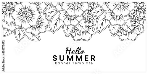 Mehndi flower for henna, mehndi, tattoo, decoration. decorative ornament in ethnic oriental style. doodle ornament. outline hand draw illustration. coloring book page.