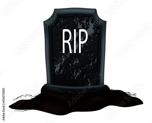 tombstone with rest in peace inscription vector illustration. Cartoon design from collection of ancient tombs. Ancient break. Halloween elements for decoration concept.