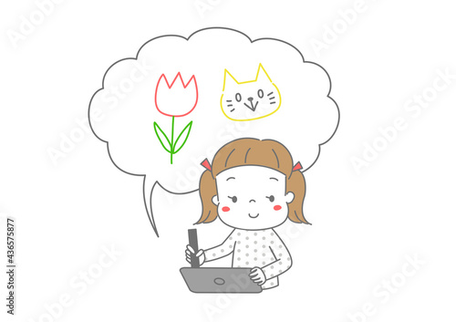 タブレット端末でデジタルお絵かきを楽しむ女の子