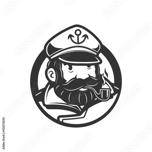 sailor man vintage logo. sailor man with pipe of cigarette. black and white vector