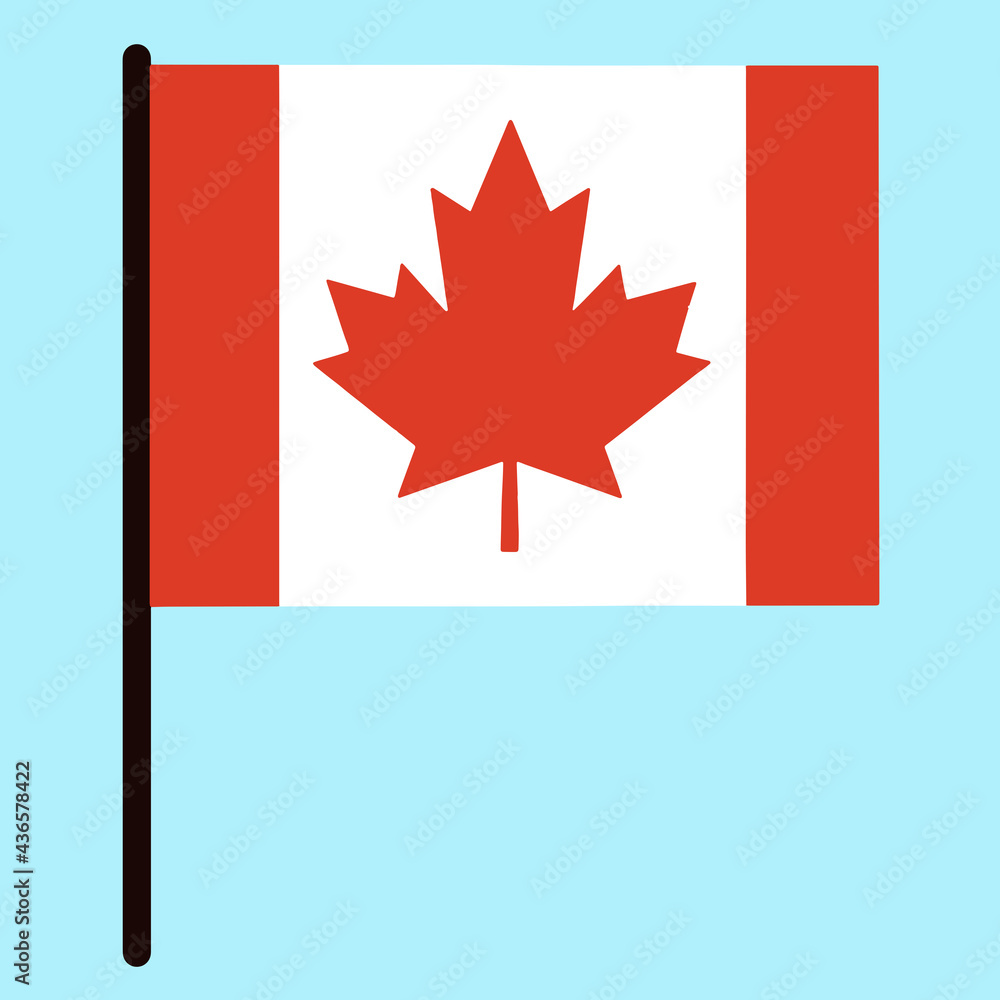Flag of Canada. State standard on the pole. Country symbol. Red maple leaf on white. Isolated icon, national banner. Flag of Canada. State standard on the pole. Country symbol. Red maple leaf on white. Isolated icon, national banner.