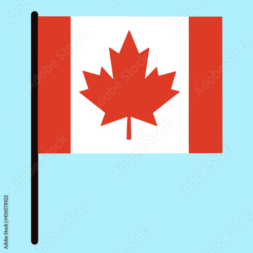 Flag of Canada. State standard on the pole. Country symbol. Red maple leaf on white. Isolated icon, national banner.