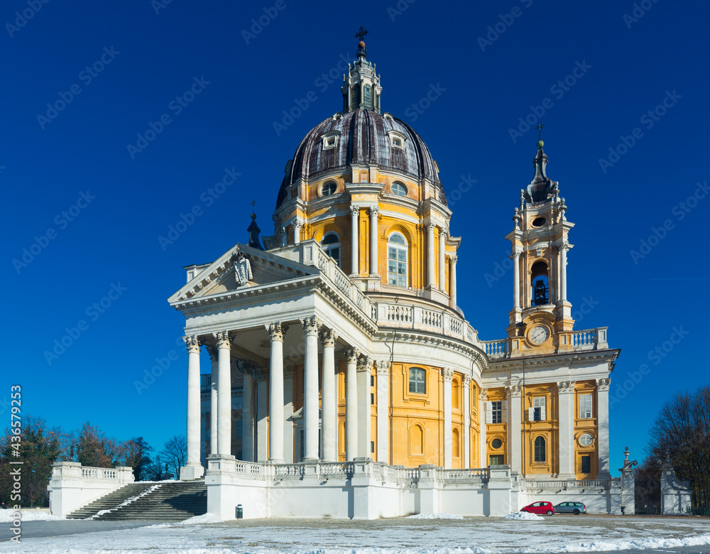 Image of baroque Basilica di Superga church on the Turin , Italy .