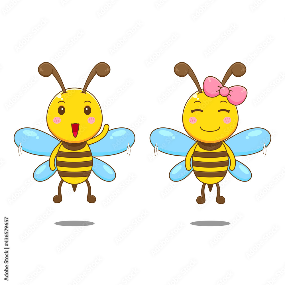 Obraz premium Cartoon illustration of cute bee character