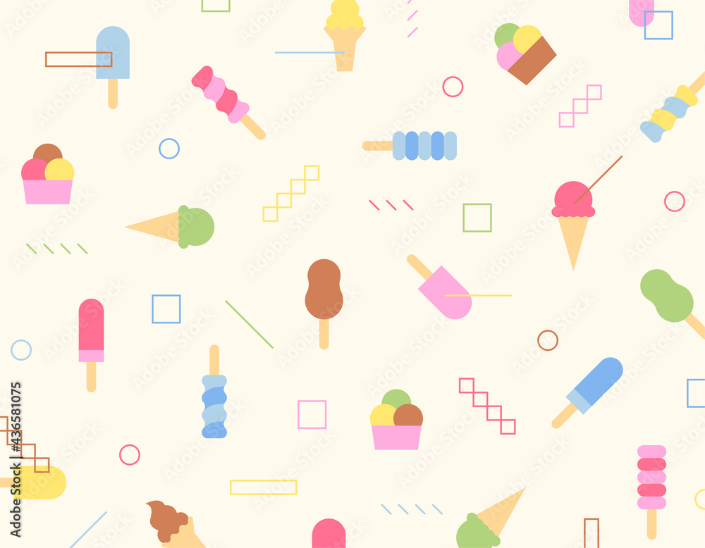 Cute ice cream icons are freely scattered to form a pattern. Cute ice cream icons are freely scattered to form a pattern.