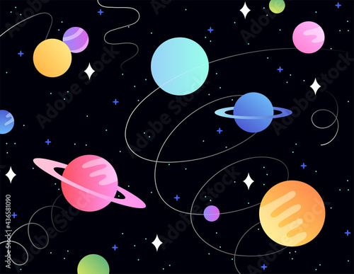 Planets are floating in space.