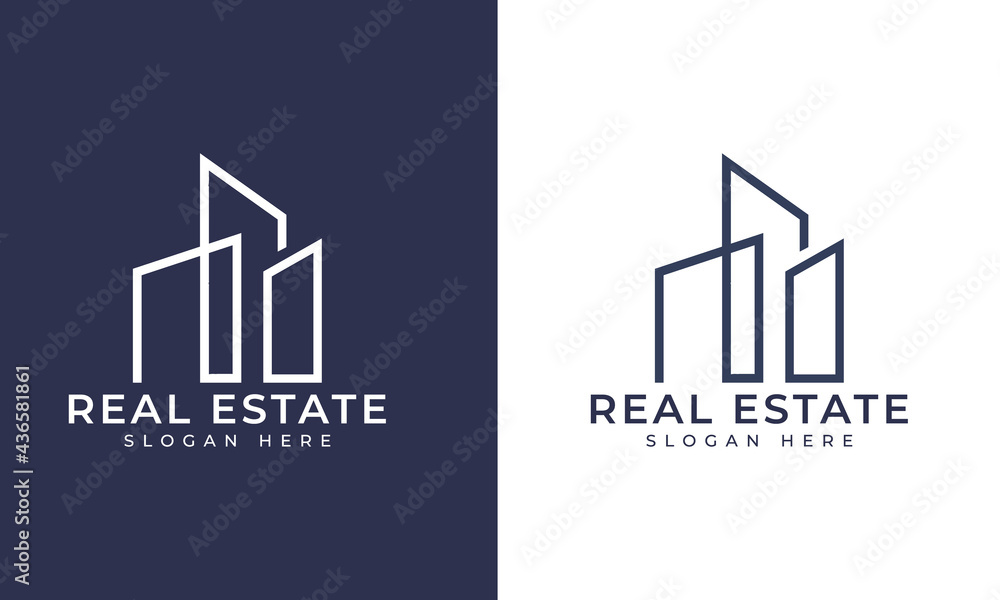 Creative building structure logo real estate, Line buildings logo, building properties logo design vector Creative building structure logo real estate, Line buildings logo, building properties logo design vector