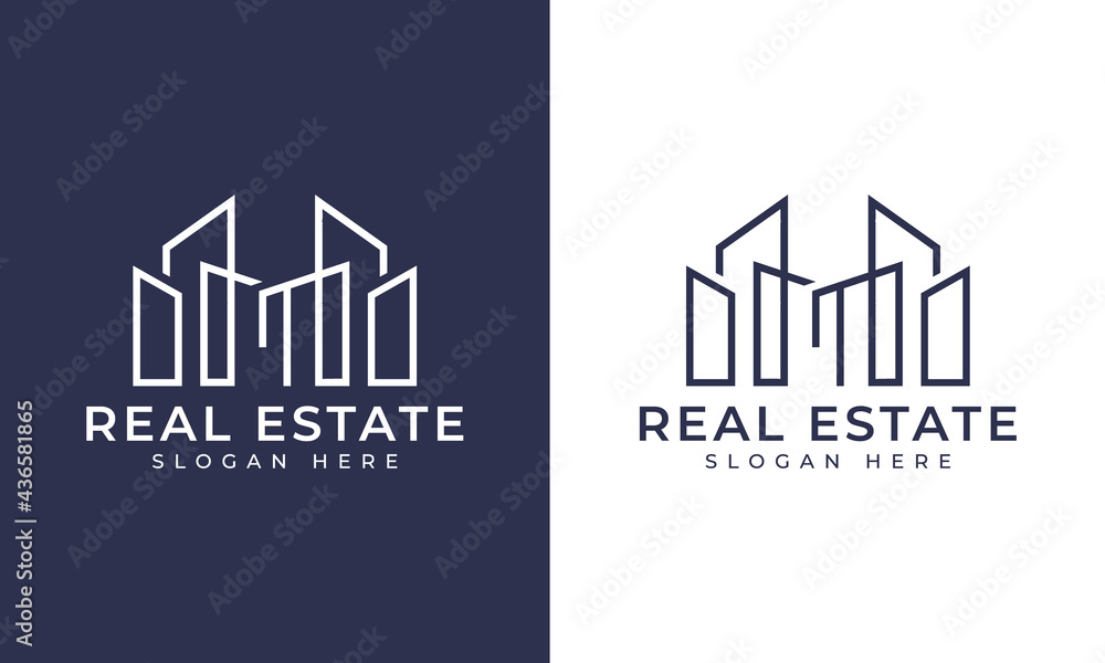 Creative building structure logo real estate, Line buildings logo, building properties logo design vector Creative building structure logo real estate, Line buildings logo, building properties logo design vector