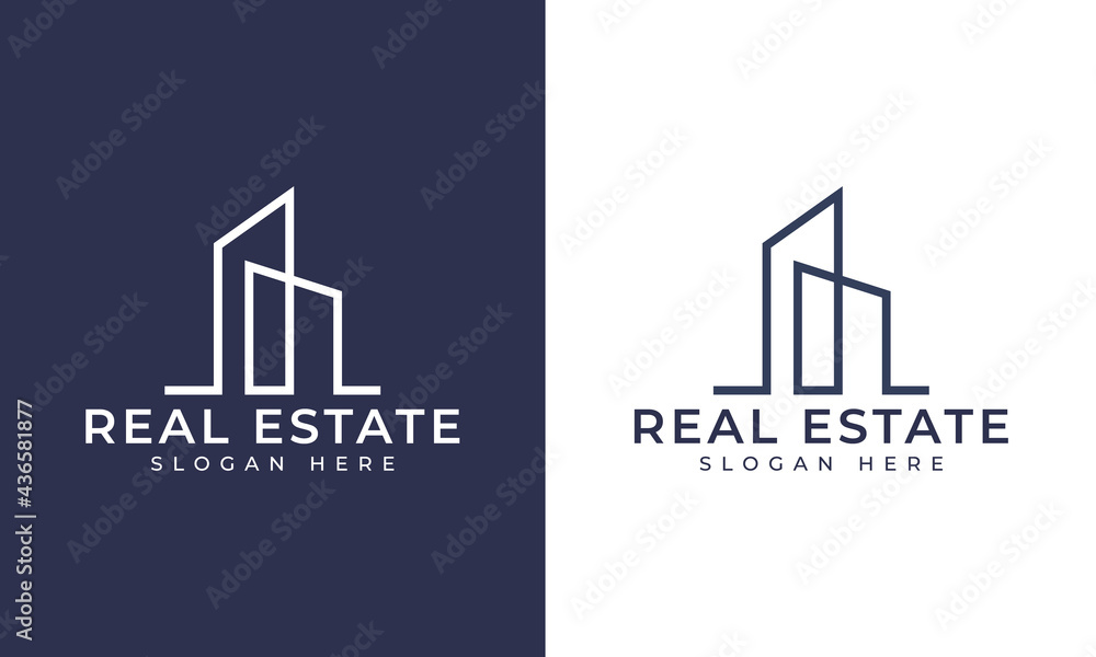 Creative building structure logo real estate, Line buildings logo, building properties logo design vector - obrazy, fototapety, plakaty 