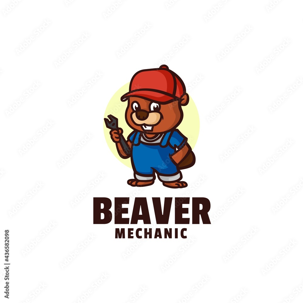 Vector Logo Illustration Beaver Mascot Cartoon Style.