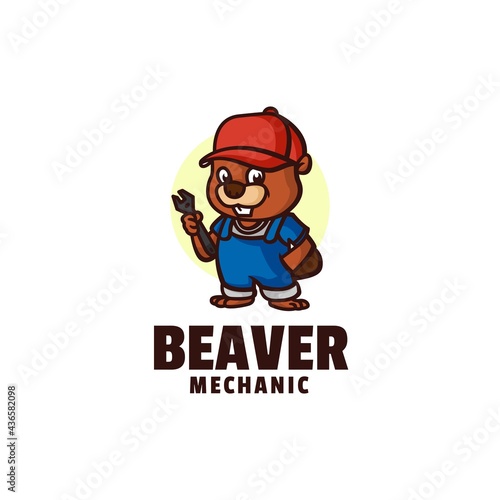 Vector Logo Illustration Beaver Mascot Cartoon Style. © Artnivora