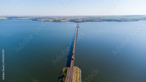 Aerial capture of the Tietê River. Intermodal waterway port. photo
