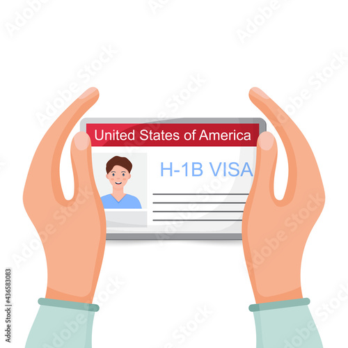 H1b Visa USA background, temporary work visa for foreign skilled workers in specialty occupation. Business vector illustration