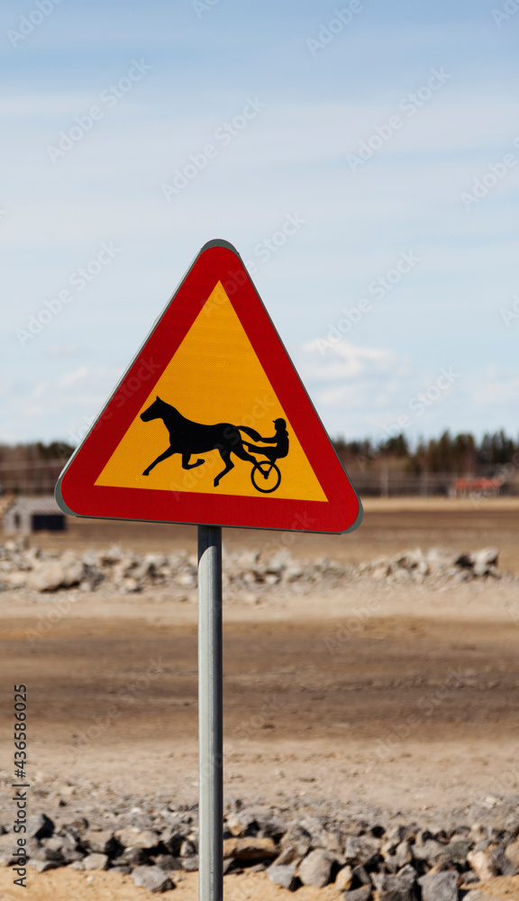 Fototapeta premium road sign warning for horse with carriage