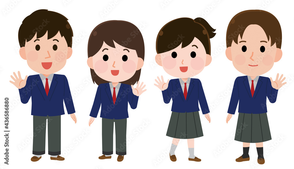 ジェンダーレス制服の学生 4人 イラスト ジェンダーレス制服の学生 4人 イラスト