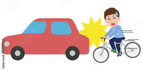 停止している車に自転車で衝突する男性　イラスト