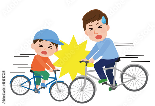 自転車同士で正面衝突　交通事故　イラスト