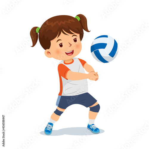 Cute girl playing Volleyball. Vector illustration