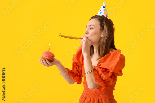 Beautiful woman celebrating...