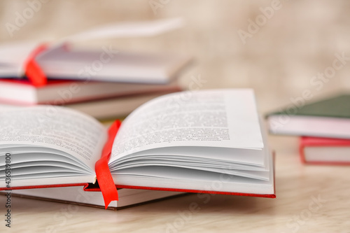 Open book with bookmark on ...