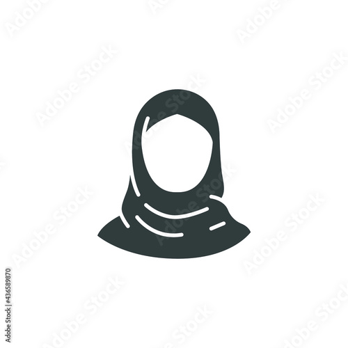 Women hijab icon. female saudi arab. islam lady. Beautiful muslim girl avatar cover. head scarf Eastern  Clothing logo. solid style pictogram. Vector illustration. Design on white background. EPS 10