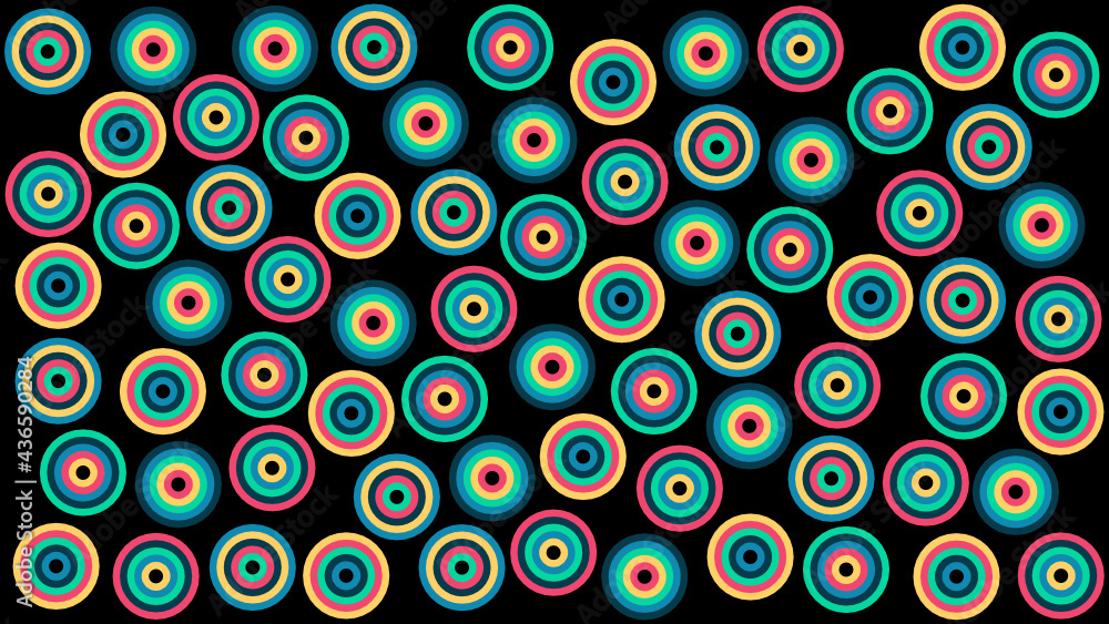 Patrón de anillos concéntricos en colores vivos sobre fondo negro y tamaño 4K 2160p Patrón de anillos concéntricos en colores vivos sobre fondo negro y tamaño 4K 2160p
