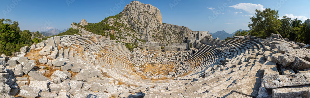 An ancient theater in Termessos without tourists, town near Antalya, Turkey