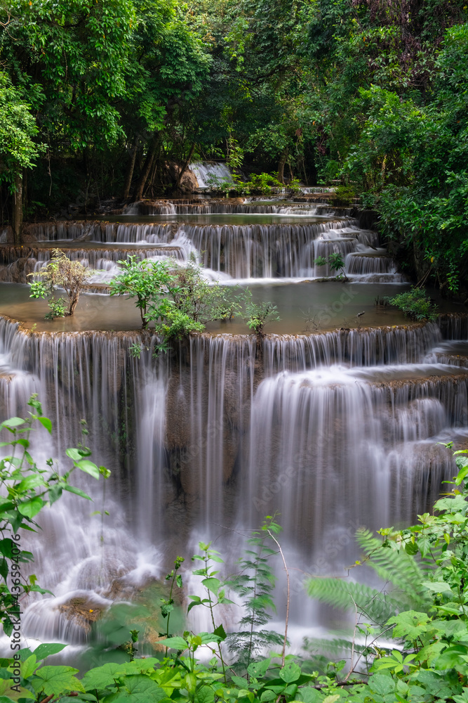 Landscape Huai Mae Kamin waterfall Srinakarin at Kanchanaburi, Thailand.