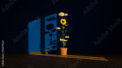 sunflower minimal art room 3d rendering