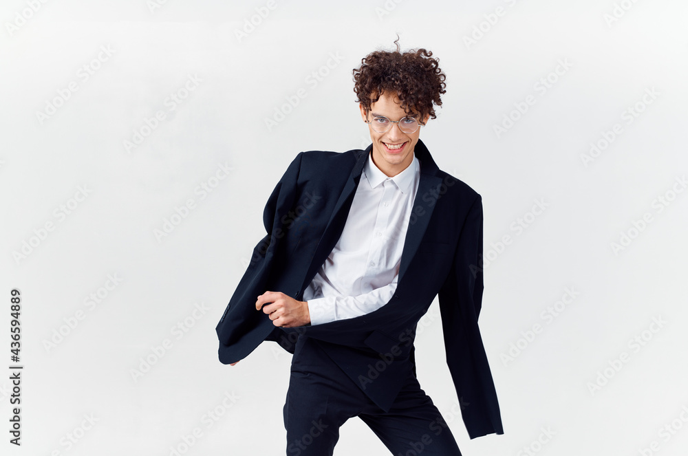 business man curly hair black jacket emotions Studio business man curly hair black jacket emotions Studio