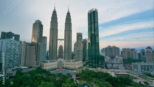 Beautiful Time lapse Kuala Lumpur city skyline of Petronas Twin Towers
