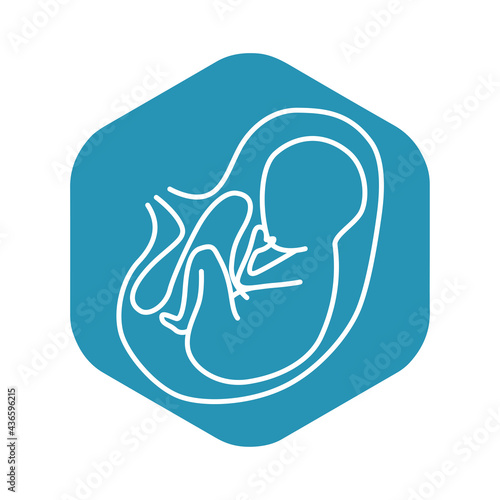 The pregnancy icon. A white outline of a baby with an umbilical cord in the uterus at the last stage of pregnancy. Vector illustration isolated on a white background for design and web.