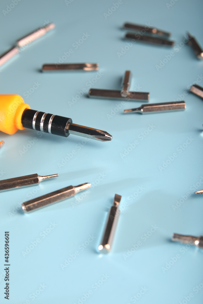 Fototapeta premium Screwdriver and metal replacement bits 