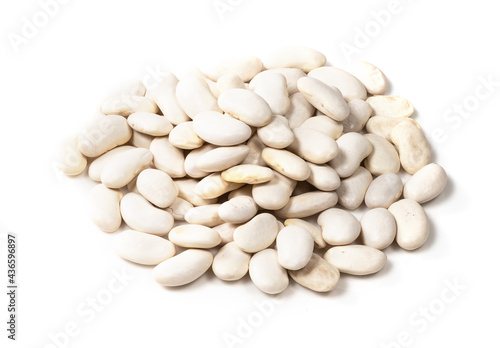 pile of white beans closeup on white