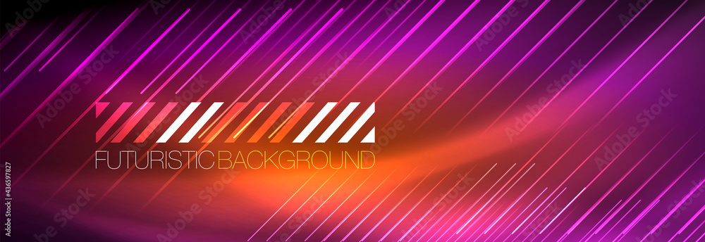 Neon glowing lines, magic energy and light motion background. Vector wallpaper template Neon glowing lines, magic energy and light motion background. Vector wallpaper template