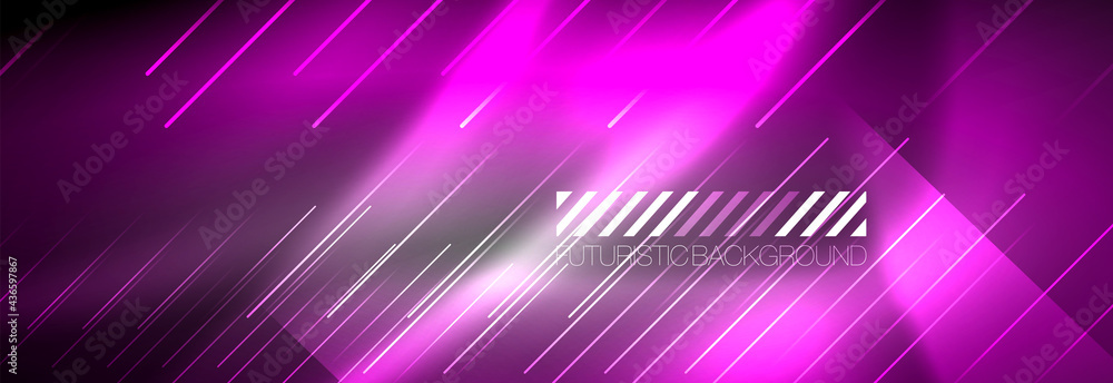 Neon glowing lines, magic energy and light motion background. Vector wallpaper template Neon glowing lines, magic energy and light motion background. Vector wallpaper template